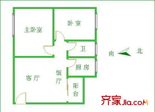 江南苑户型图2室2厅户型图 2室2厅1卫1厨