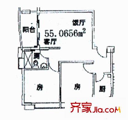 天一新村户型图2室1厅户型图 2室1厅1卫1厨