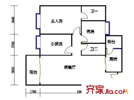 天一新村户型图3室2厅户型图 3室2厅2卫1厨
