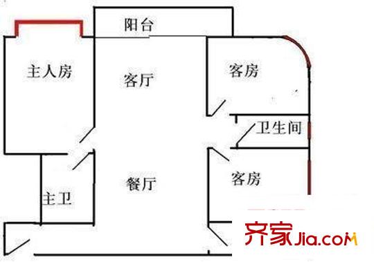 隆基怡苑户型图3室2厅户型图 3室2厅2卫1厨