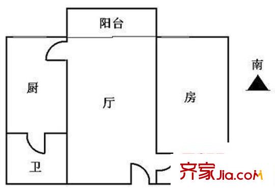 海富花园三期户型图1室1厅户型图 1室1厅1卫1厨