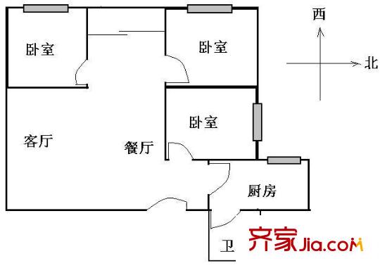 华建小区户型图3室2厅户型图 3室2厅1卫1厨