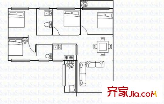 华建小区户型图4室2厅户型图 4室2厅2卫1厨