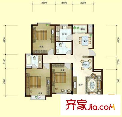逸涛雅苑户型图3室2厅户型图 3室2厅2卫1厨