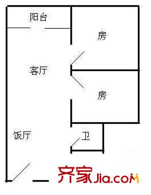 东洲大厦户型图2室2厅户型图 2室2厅1卫1厨