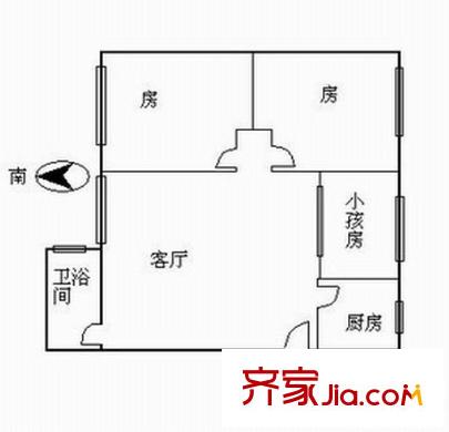 华翠街大院户型图3室1厅户型图 3室1厅1卫1厨