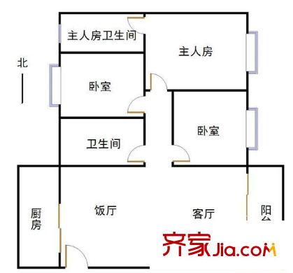 华翠街大院户型图3室2厅户型图 3室2厅2卫1厨
