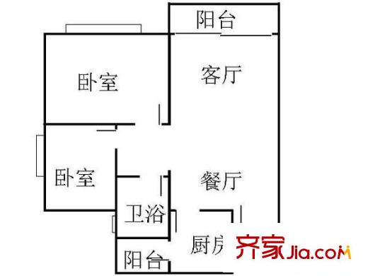 保利108公馆户型图2室2厅户型图 2室2厅1卫1厨