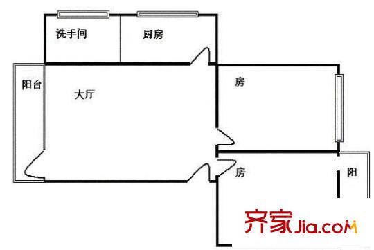 保利108公馆户型图2室1厅户型图 2室1厅1卫1厨