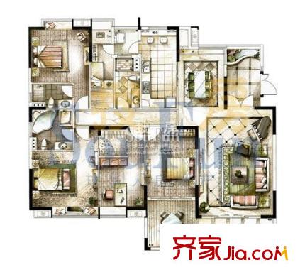 保利108公馆户型图4室2厅户型图 4室2厅2卫1厨