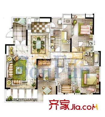 保利108公馆户型图4室2厅户型图 4室2厅2卫1厨