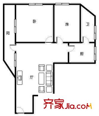 天平花苑户型图2室1厅户型图 2室1厅1卫1厨