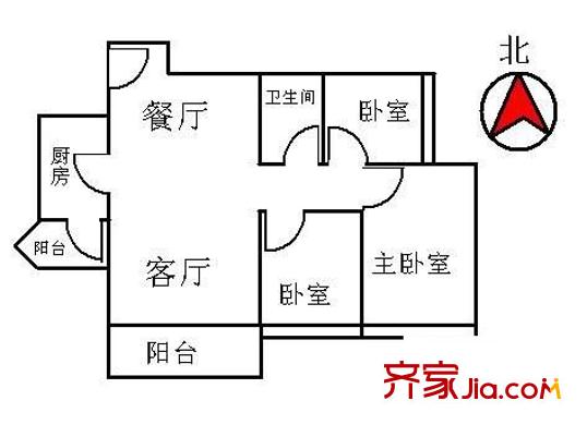 汇峰国际公寓户型图3室2厅户型图 3室2厅1卫1厨