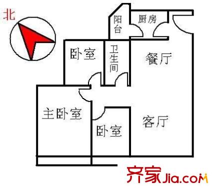 汇峰国际公寓户型图3室2厅户型图 3室2厅1卫1厨