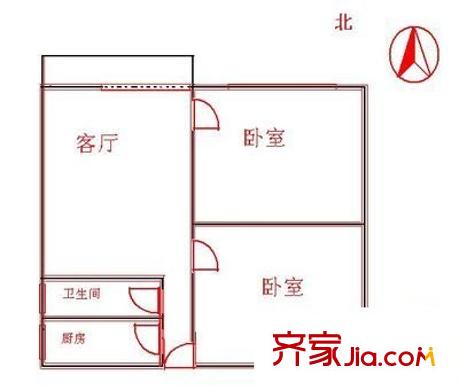 粤韵庭园户型图2室1厅户型图 2室1厅1卫1厨