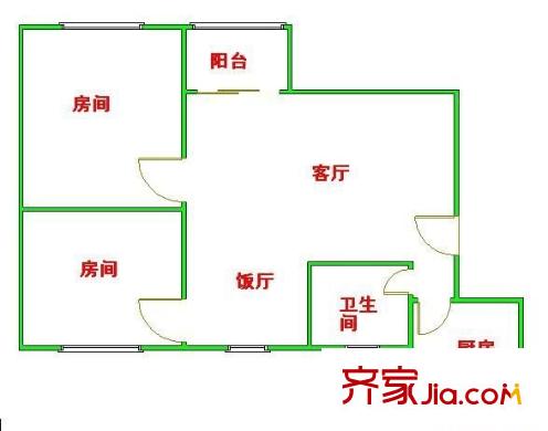 粤韵庭园户型图2室2厅户型图 2室2厅1卫1厨