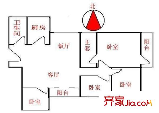 天诚广场户型图4室2厅户型图 4室2厅2卫1厨