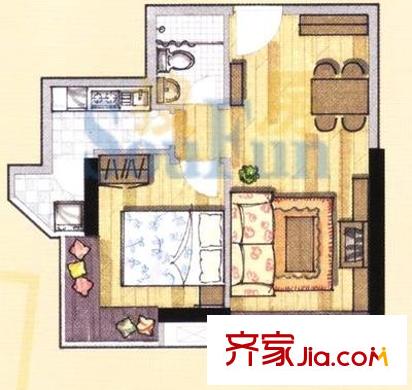 天惠嘉园户型图1室1厅户型图 1室1厅1卫1厨
