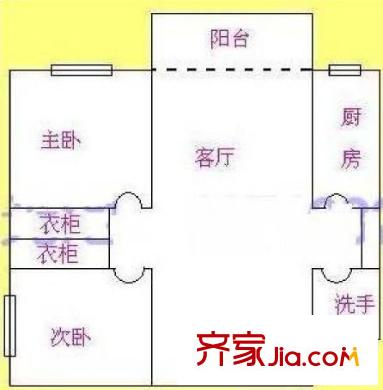 天惠嘉园户型图2室1厅户型图 2室1厅1卫1厨