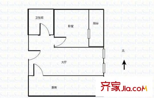 贤人阁 1室 户型图