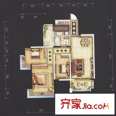增城雅居乐御宾府户型图1、2、3座01/06单位 4、5、6座03/04单位 3室2厅1卫1厨