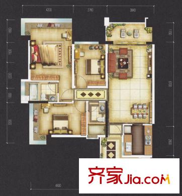 增城雅居乐御宾府户型图7座04单位 3室2厅2卫1厨