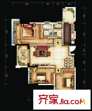 增城雅居乐御宾府户型图8座02户型 3室2厅2卫1厨