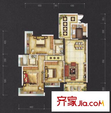 增城雅居乐御宾府户型图7座05单位 3室2厅2卫1厨