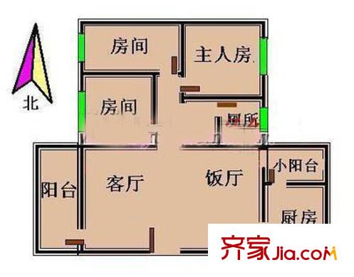 丽晴轩户型图3室2厅户型图 3室2厅1卫1厨