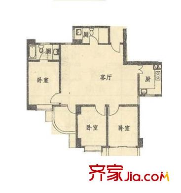 名门大厦户型图3室1厅户型图 3室1厅1卫1厨