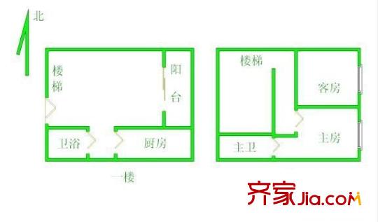 名门大厦户型图2室1厅户型图 2室1厅2卫1厨