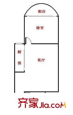 富力院士庭一期户型图1室1厅户型图 1室1厅1卫1厨