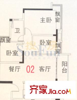 南沙碧桂园豪庭户型图02单元 3室2厅2卫1厨