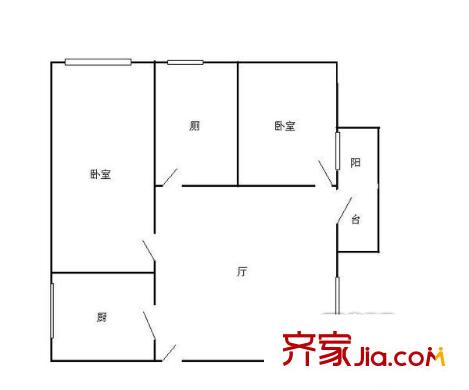 新市紫荆花园户型图2室1厅户型图 2室1厅1卫1厨
