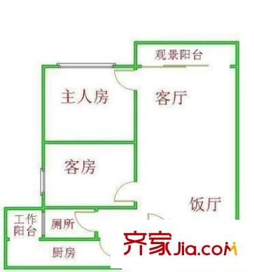 翠屏瀚宇贵都户型图2室2厅户型图 2室2厅1卫1厨