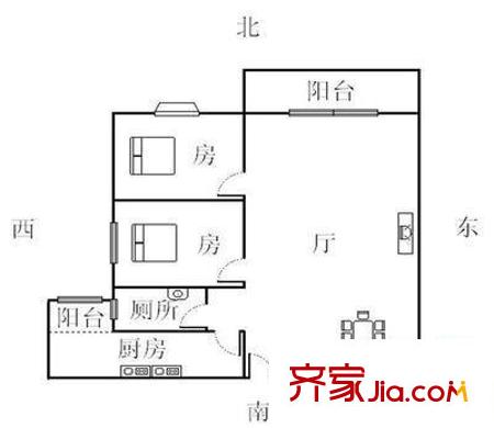 翠屏瀚宇贵都户型图2室2厅户型图 2室2厅1卫1厨