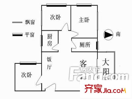 福金莲花园户型图3室2厅户型图 3室2厅1卫1厨