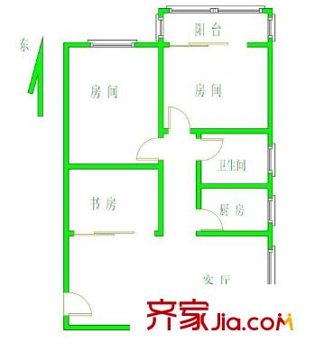 嘉怡花苑户型图3室1厅户型图 3室1厅1卫1厨