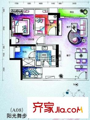倾城时代户型图2室2厅户型图 2室2厅1卫1厨