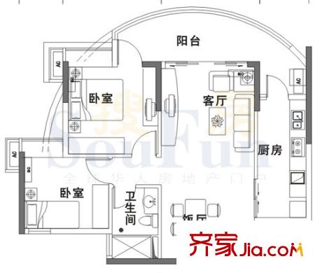 侨英花园户型图2室2厅户型图 2室2厅1卫1厨