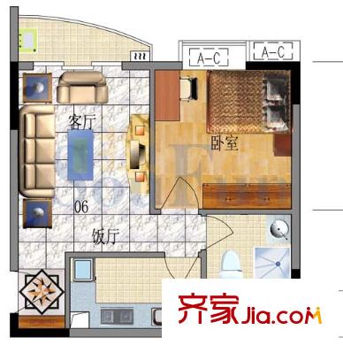 侨英花园户型图1室2厅户型图 1室2厅1卫1厨