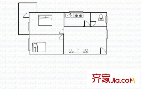 富力新村户型图2室1厅户型图 2室1厅1卫1厨