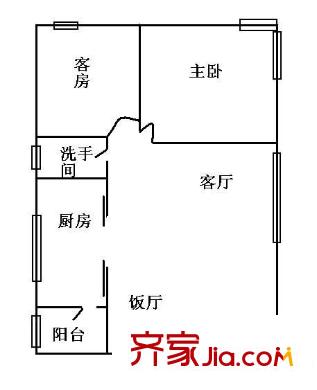 嘉仕花园上领户型图2室2厅户型图 2室2厅1卫1厨