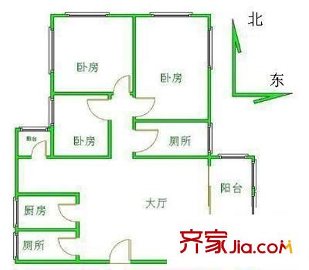 鸿景园户型图3室1厅户型图 3室1厅2卫1厨