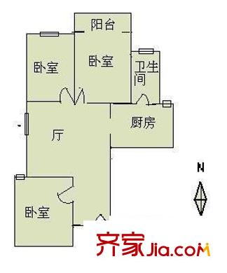 鸿景园户型图3室1厅户型图 3室1厅1卫1厨