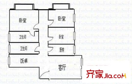 御华苑户型图3室2厅户型图 3室2厅2卫1厨