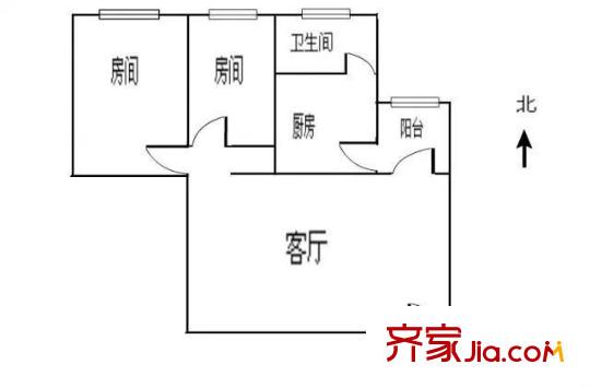 嘉鸿花园户型图2室1厅户型图 2室1厅1卫1厨