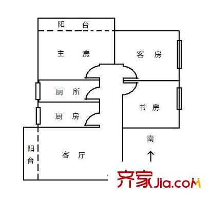 嘉鸿花园户型图3室1厅户型图 3室1厅1卫1厨