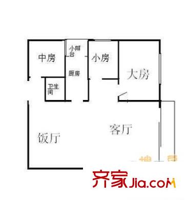 嘉裕丹顿阳光户型图3室2厅 户型图 3室2厅1卫1厨