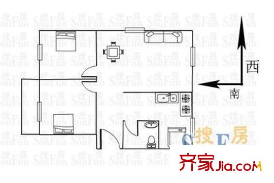 水均大街小区户型图2室2厅户型图 2室2厅1卫1厨